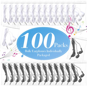 Kanayu earbuds bulk 100-pack in white, suitable for schools and libraries.