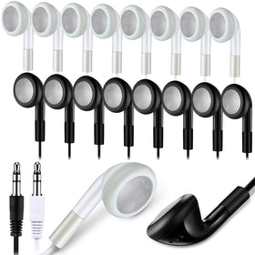 Kanayu bulk classroom earbuds, 100-pack, black and white, ideal for shared devices and clear sound.