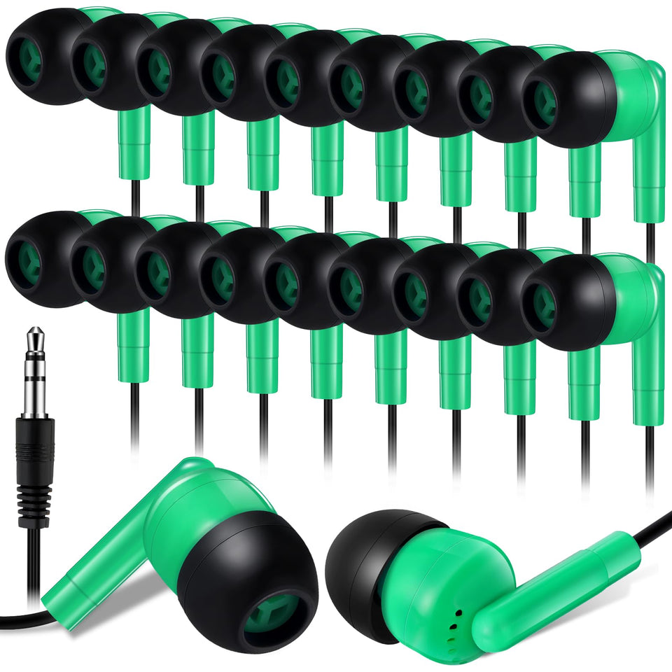 Kanayu green classroom earbuds bulk packaging for easy distribution