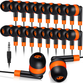 Kanayu front packaging showing 100-pack orange headphones for easy classroom distribution