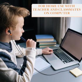Kanayu earbuds placed with travel bag in library scene for organized group use