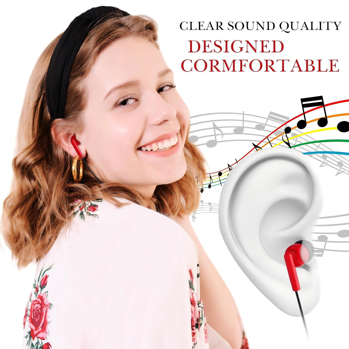 Kanayu red wired earbuds with soft silicone tips for comfortable wear.