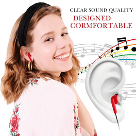 Kanayu red wired earbuds with soft silicone tips for comfortable wear.