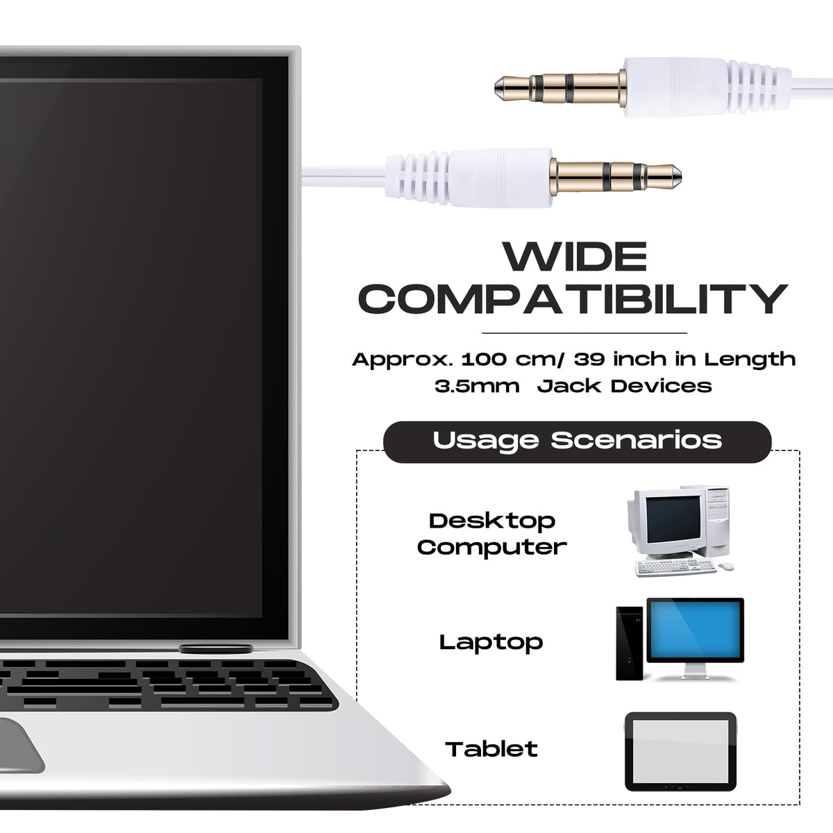 Kanayu universal 3.5 mm jack earbuds work with laptops and tablets.