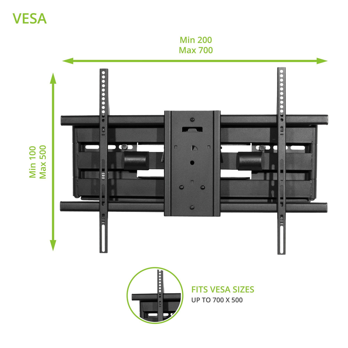Kanto FMX3C extension arm for broader tilt and screen reach.