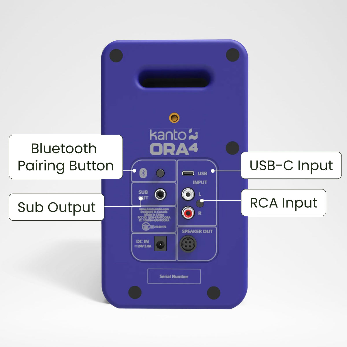 Kanto ORA4 Bluetooth 5.0 connection for wireless streaming from a phone.