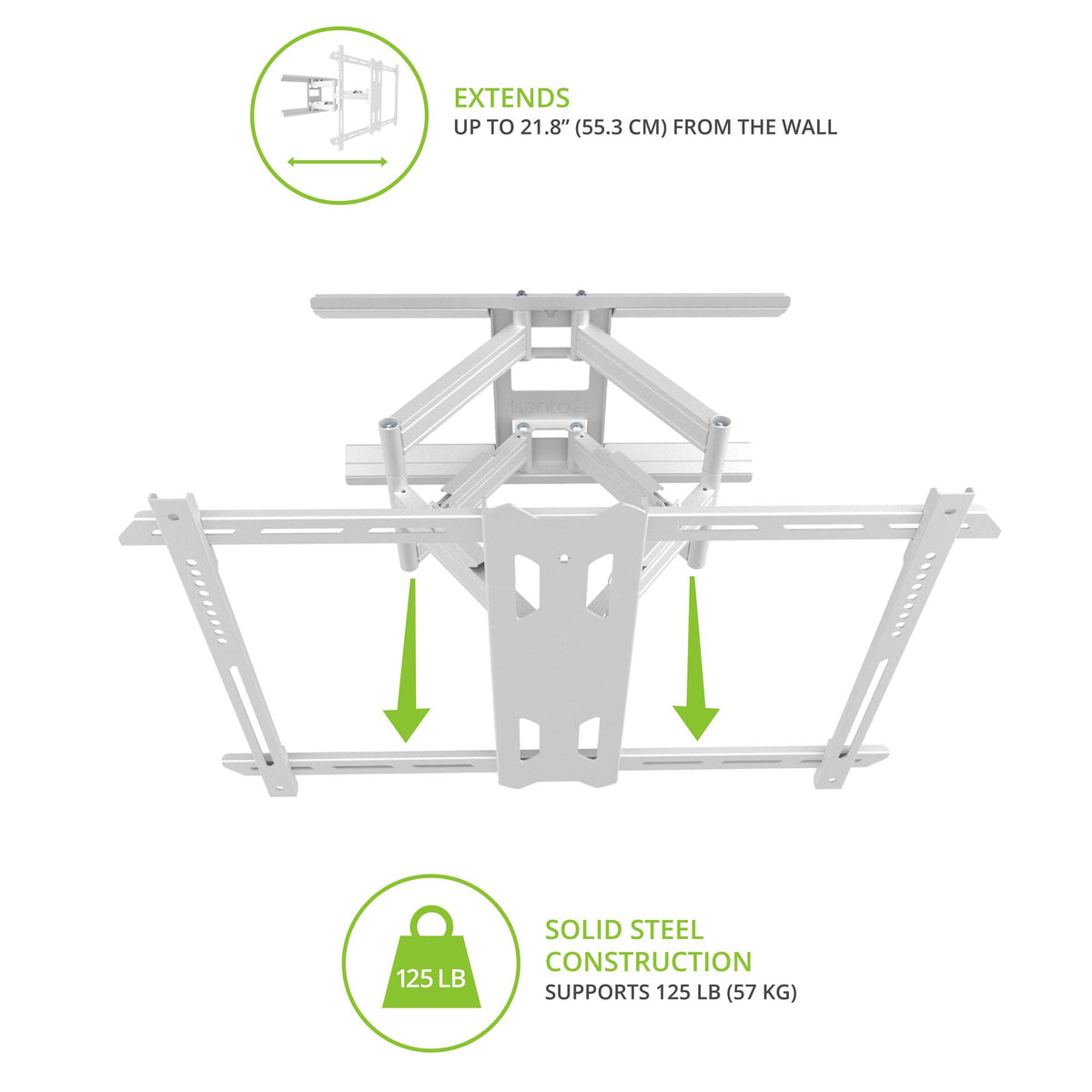 Kanto PDX650W 80-degree swivel enables flexible viewing angles.