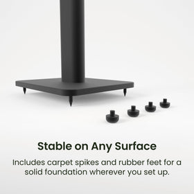 Kanto SPH rubber feet and carpet spikes ensure stable setup.