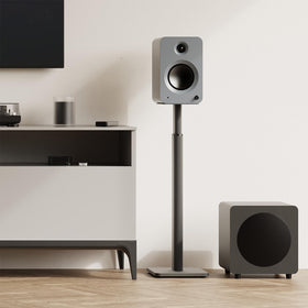 Kanto SPH top plate and base illustrate universal compatibility with bookshelf speakers.
