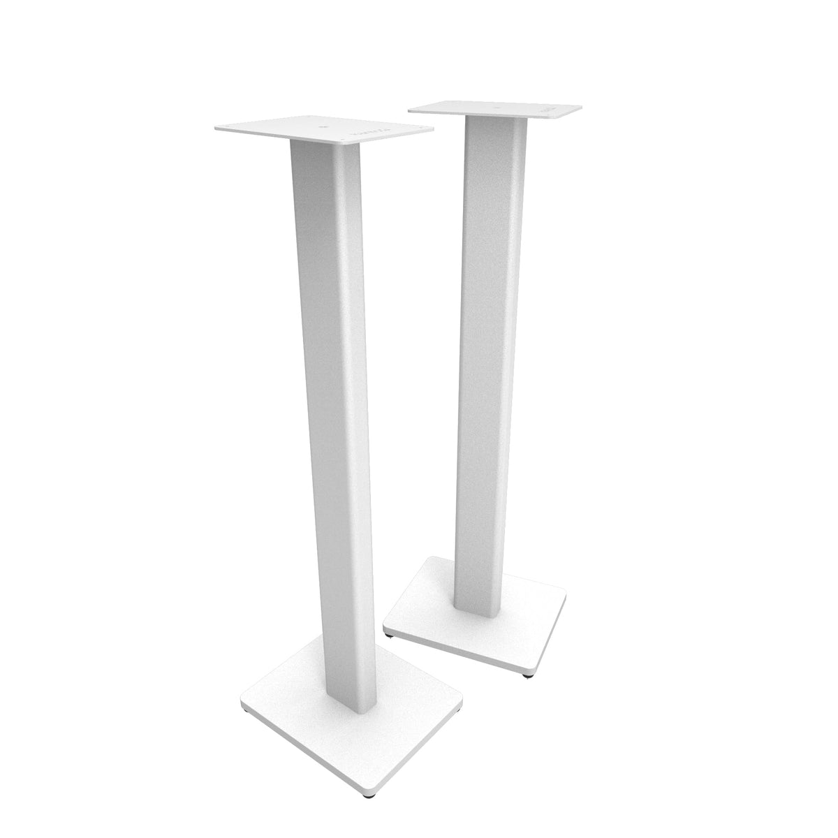 Kanto ST34 34-inch floor stand with white base raises bookshelf speakers for clearer sound