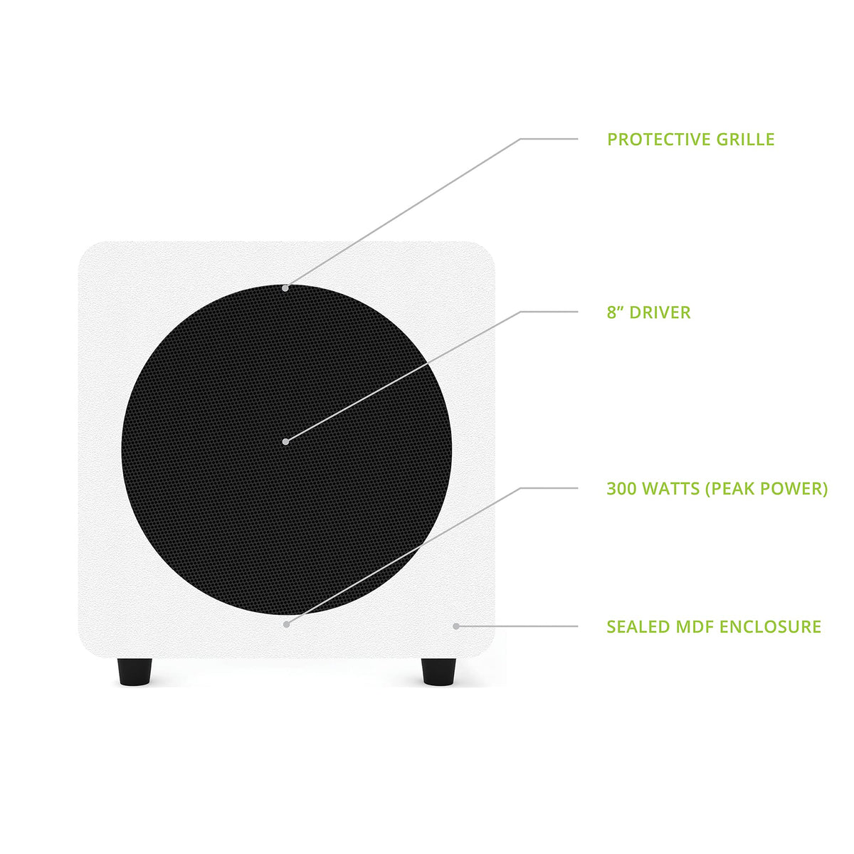 Kanto SUB8VMW compact design fits under desk for small spaces