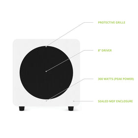 Kanto SUB8VMW compact design fits under desk for small spaces