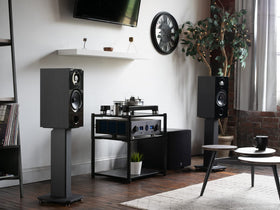 Kanto SX22 black finish pair ready for dual speaker setup