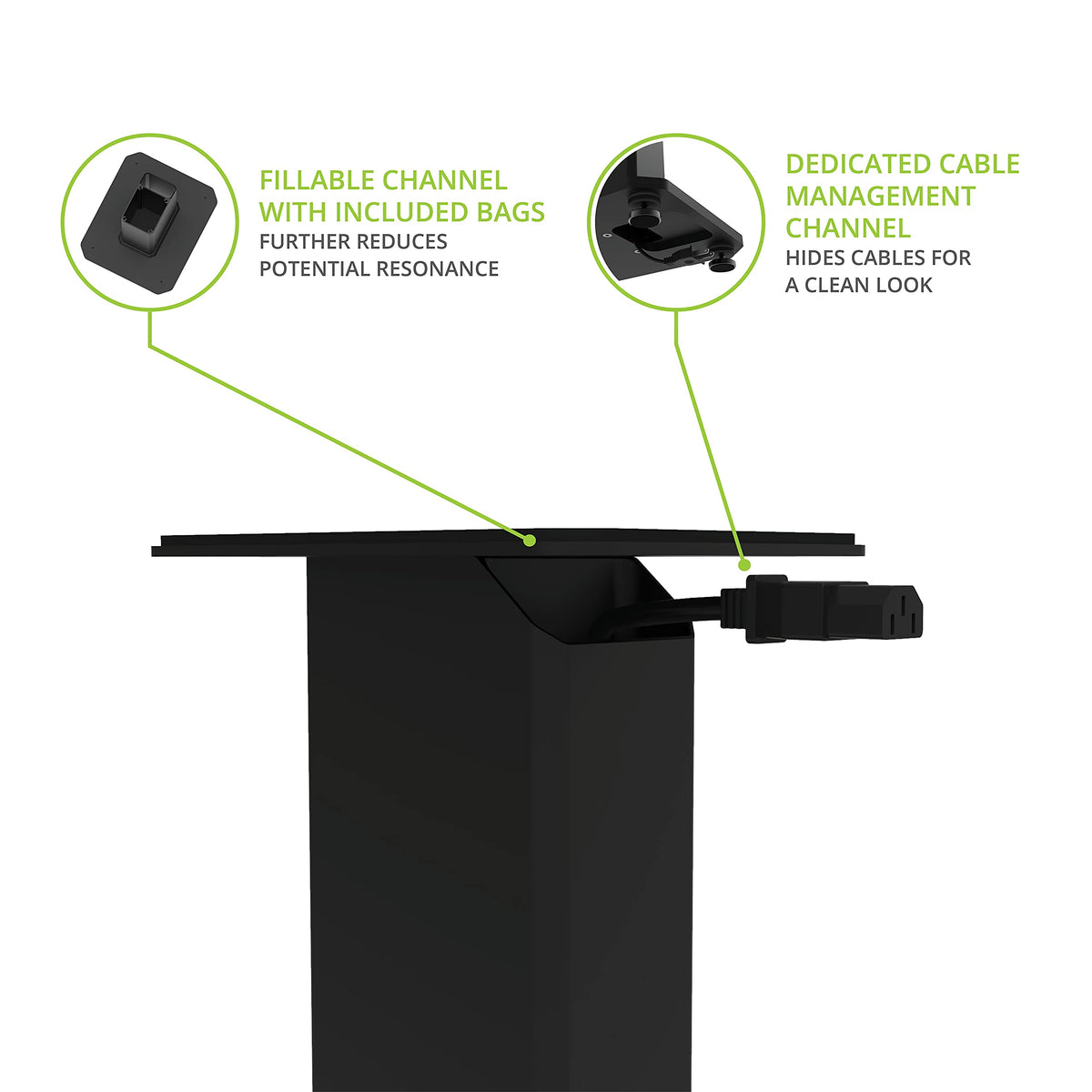 Kanto SX22 dedicated cable channel keeps thick cables organized