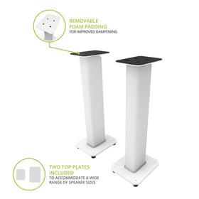 Kanto SX30 top plates compatibility showcase, enabling secure mounting for diverse bookshelf speakers.