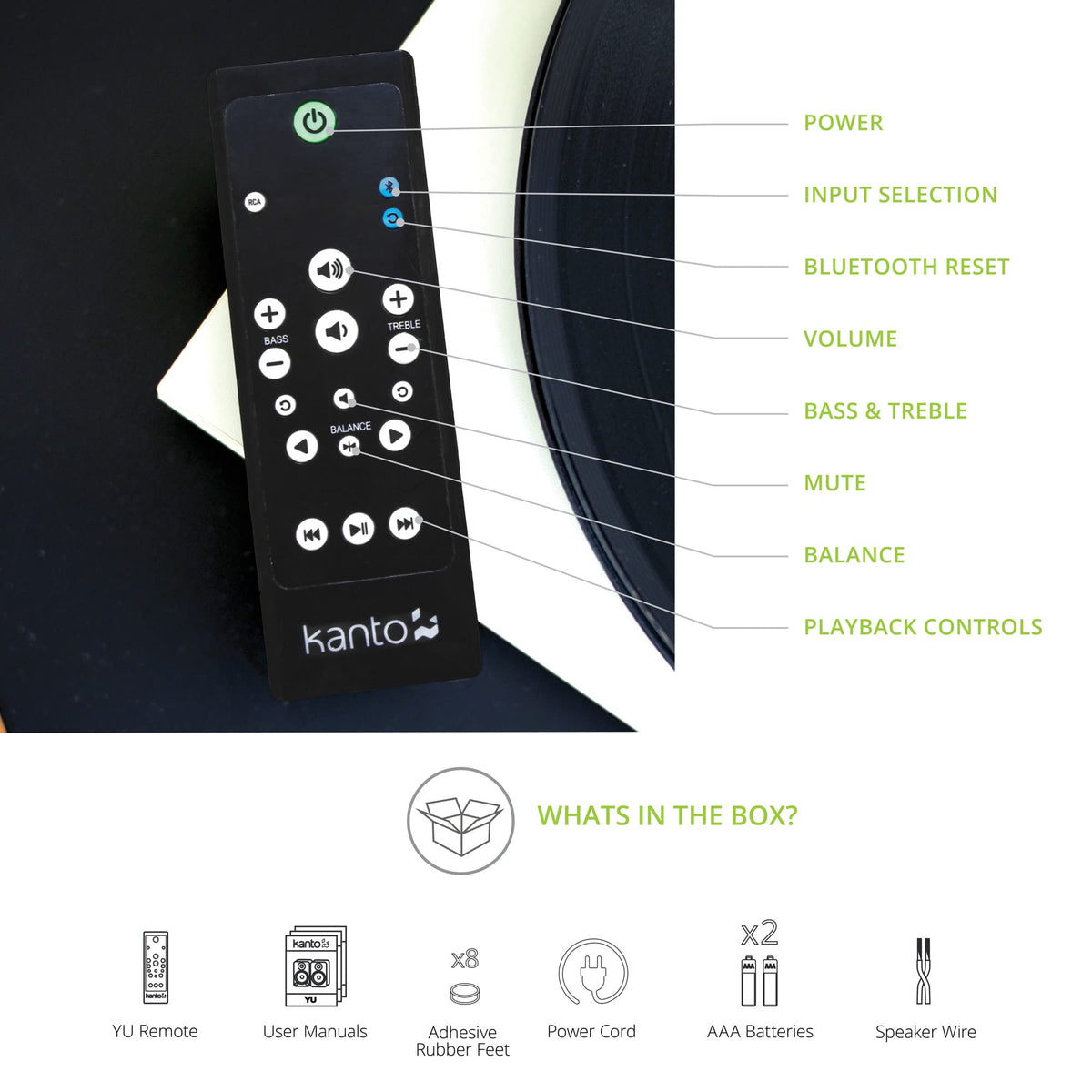 Kanto YU 140W Bluetooth aptX panel highlighting wireless streaming capability.