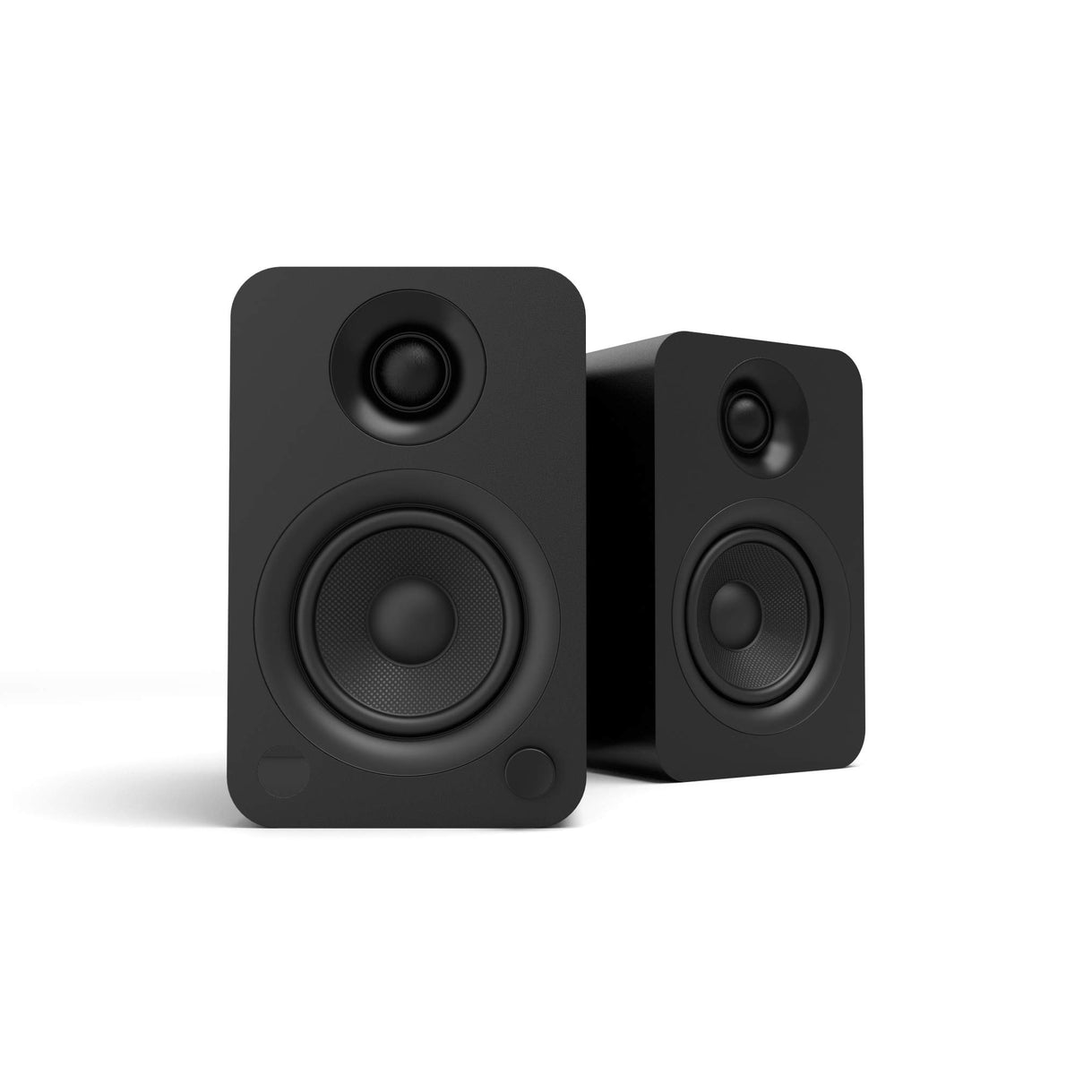 Kanto YU 140W front view showing compact desk-friendly design and matte black finish.