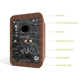 Kanto YU4WALNUT side profile emphasizing slim footprint