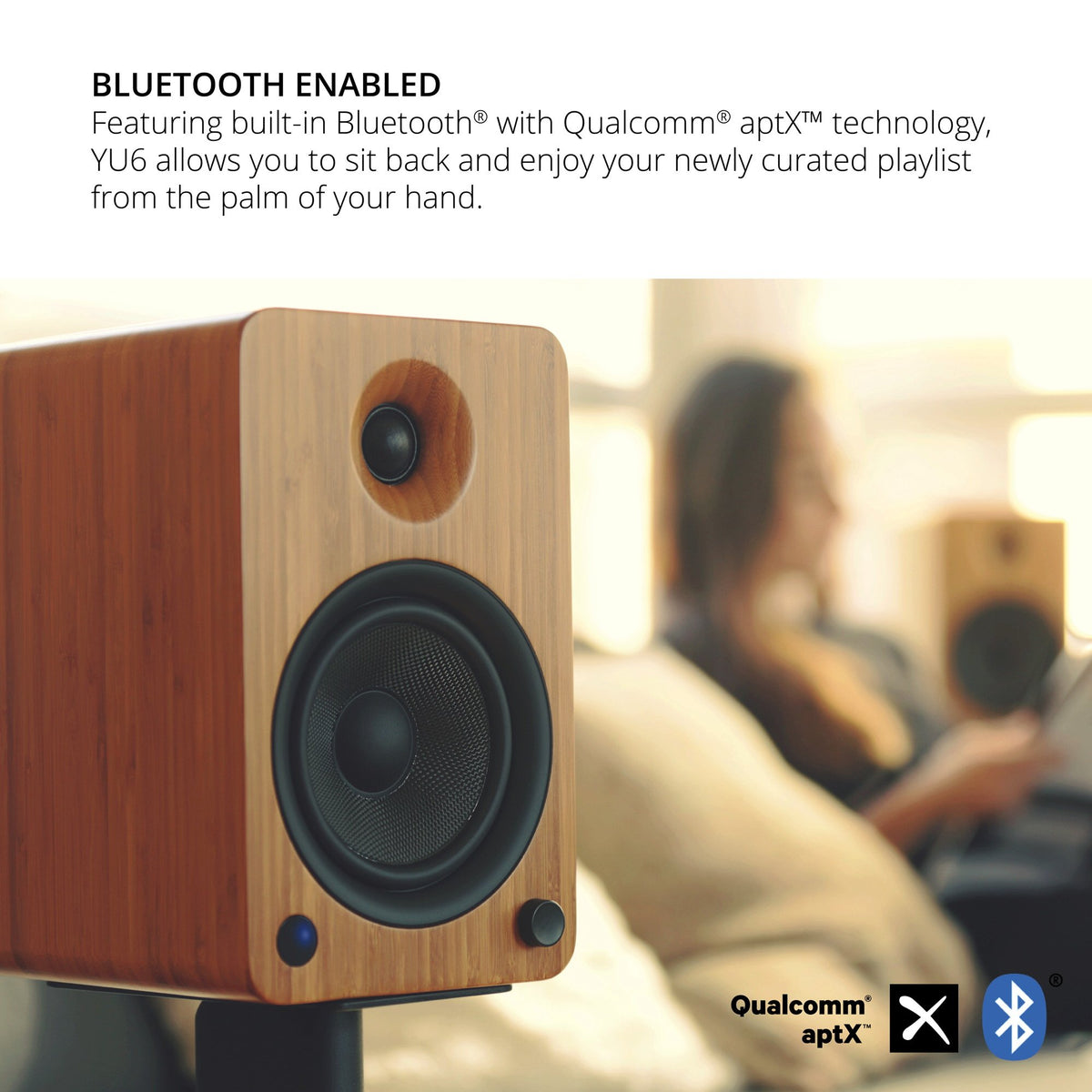 Kanto YU6MG Bluetooth streaming in action for wireless listening.