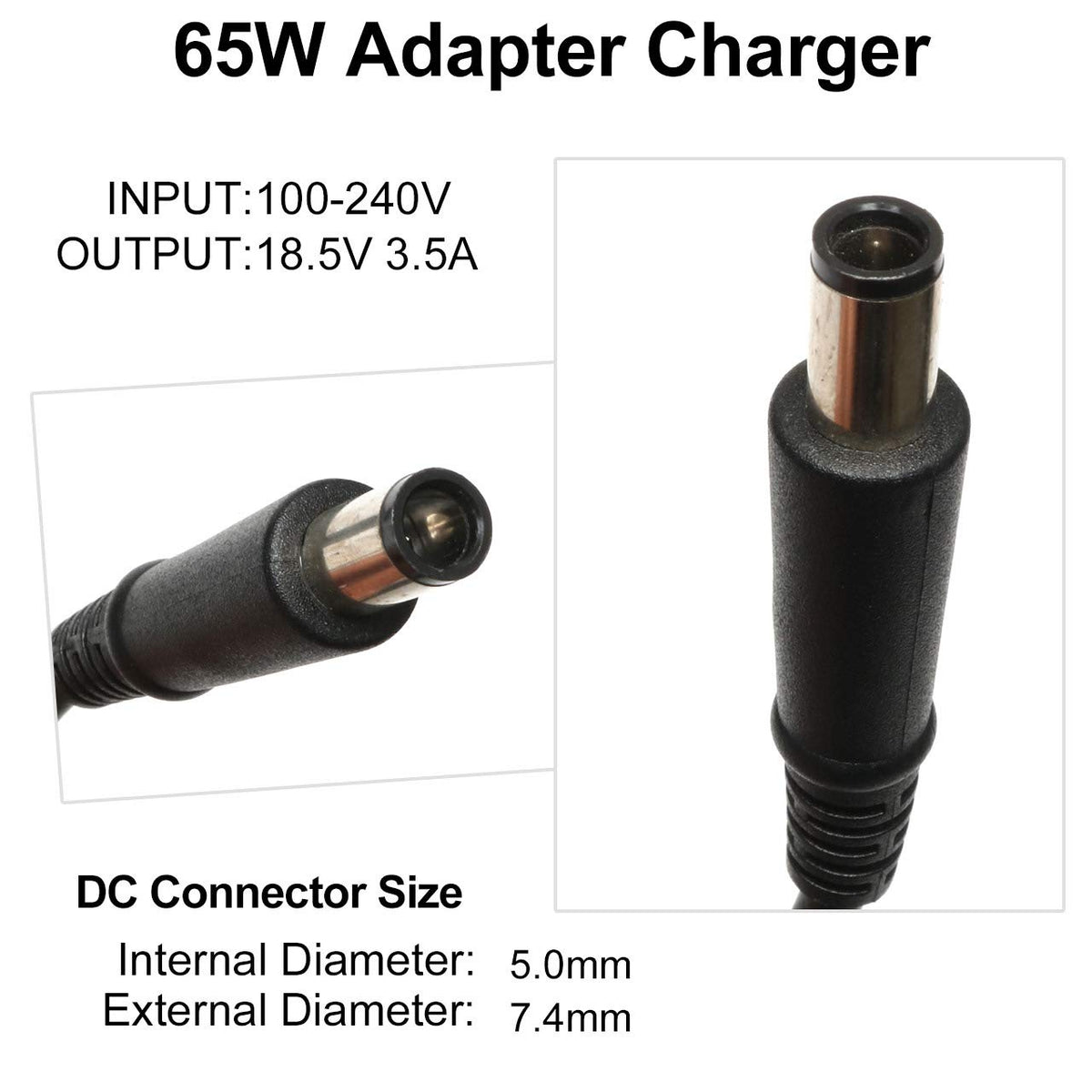 KAQIAR 65W charger connector 7.4x5.0mm, secure plug for HP devices