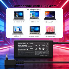 Compact travel charger fits easily in a laptop sleeve or bag.