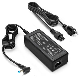 KAQIAR 65W HP Pavilion blue-tip charger powering a laptop