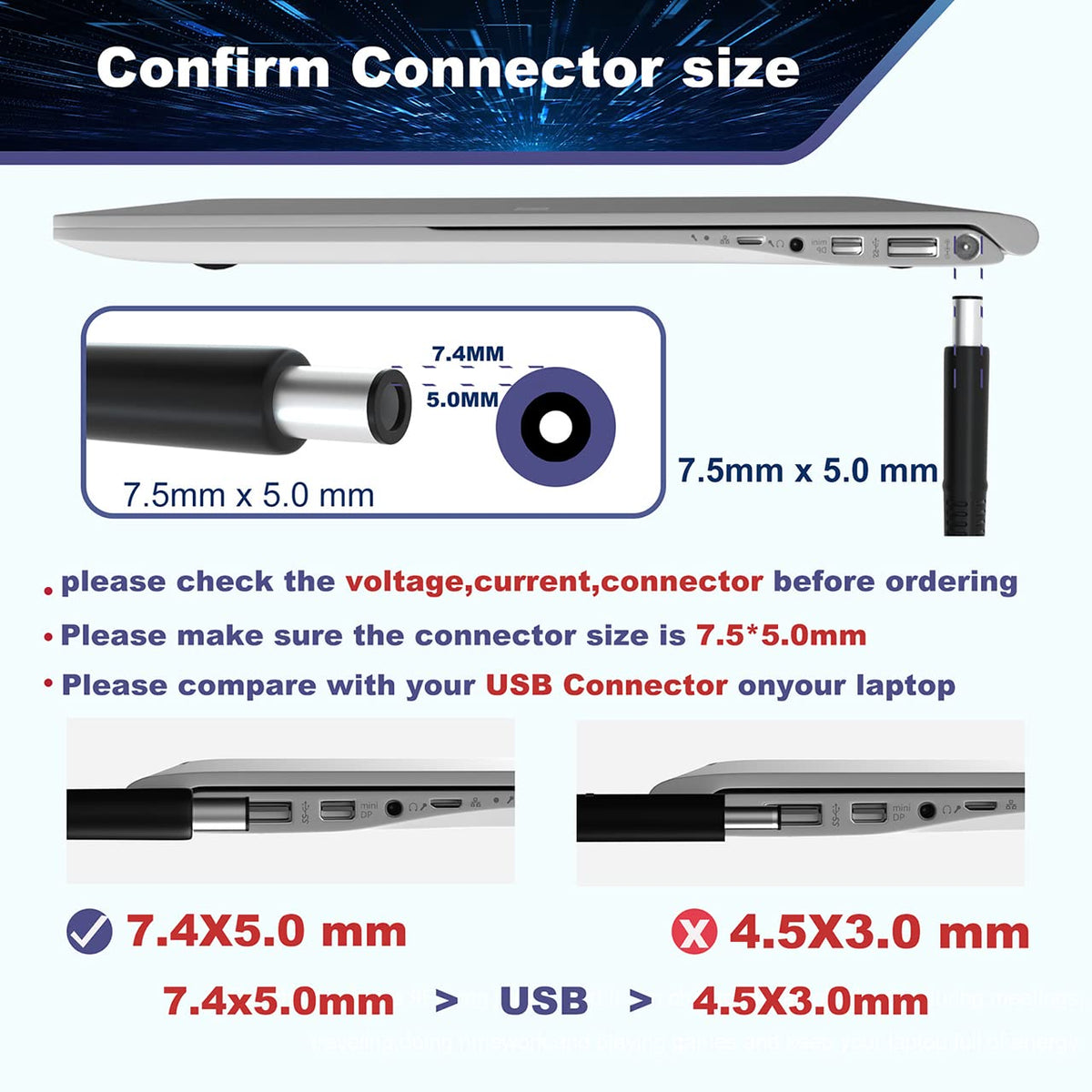 KAQIAR adapter label and specs detail for easy model and part number verification