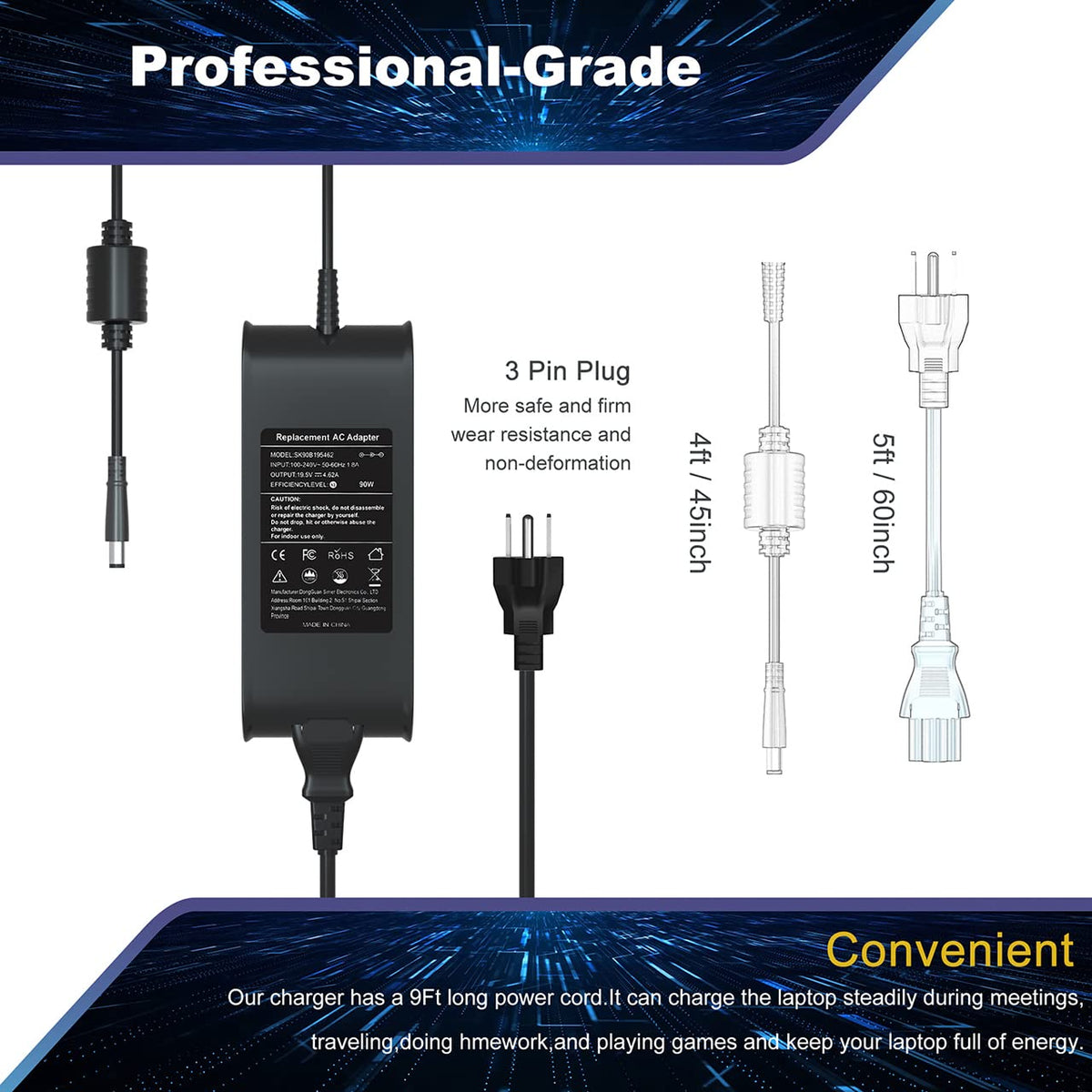 KAQIAR power cord and plug layout ready to connect for instant charging convenience