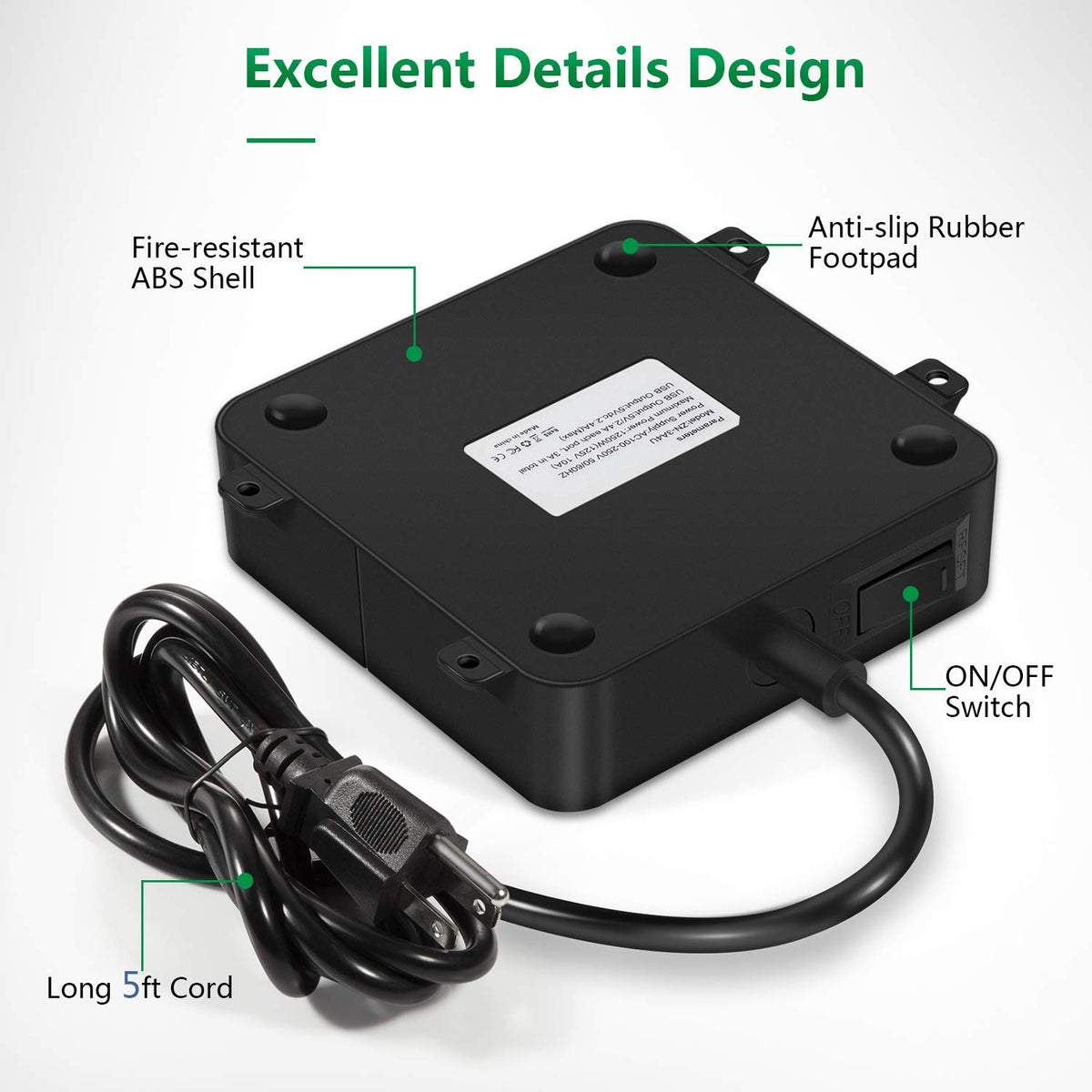 kaqinu power strip with fire-safe shell and durable housing