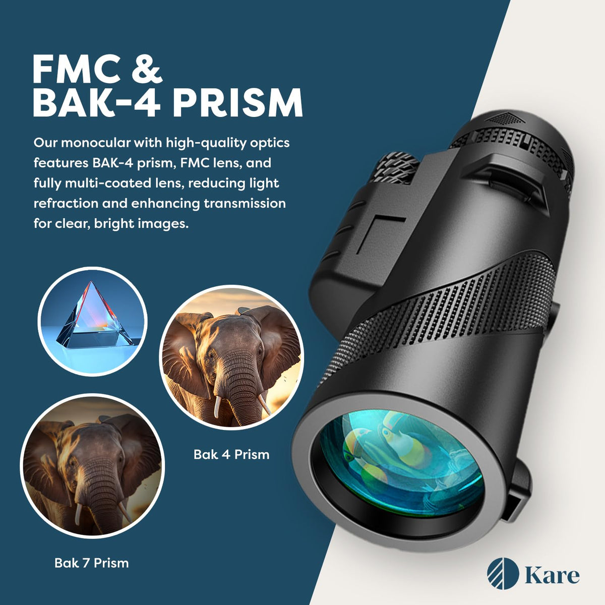 Kare 80x100 monocular objective lens close-up for detailed views