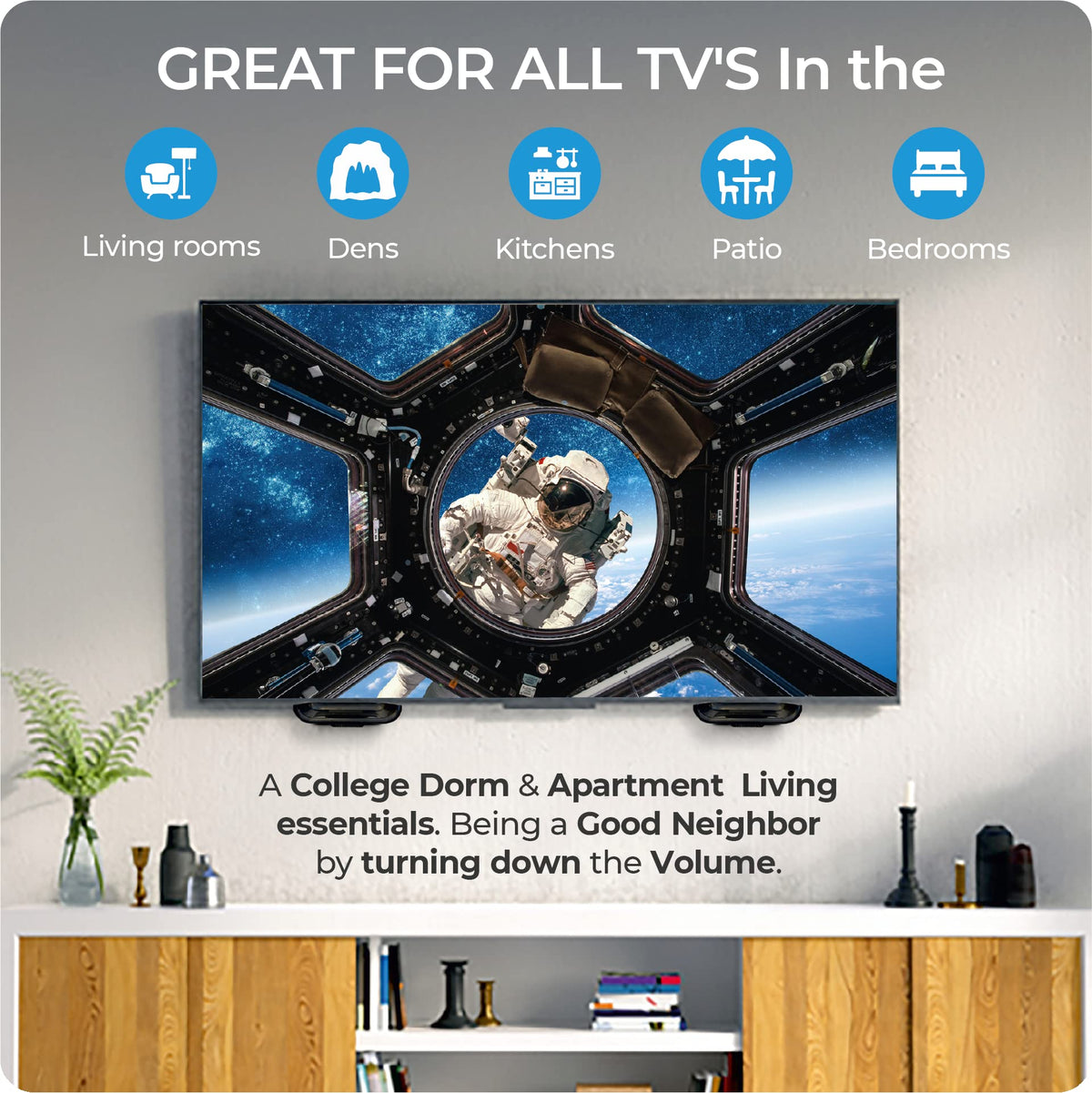 KARE TurboScoops compact design blends with TV while improving sound direction.