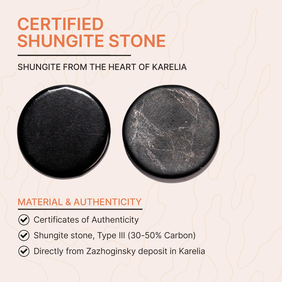 Textured black shungite surface with natural markings