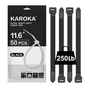 Karoka heavy-duty zip tie 047inch wide secures bulky cables with high tensile strength.