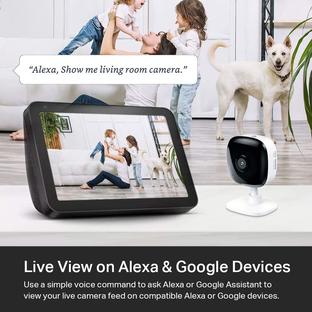 Kasa Smart EC60 in a living room streaming to smartphone for monitoring