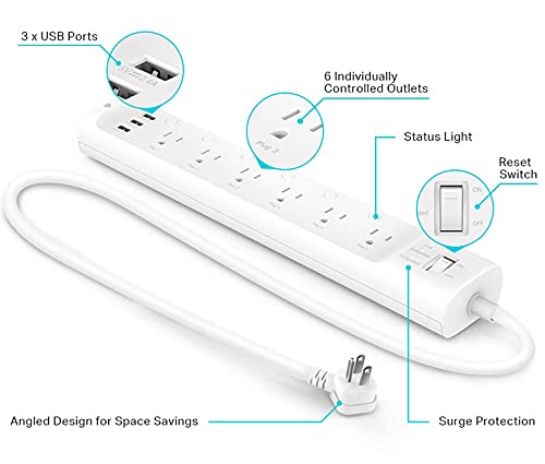 Kasa Smart outlet closeup highlighting individually controlled sockets for precise automation