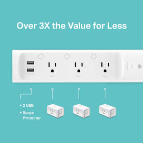 Kasa Smart KP303 powering home office devices demonstrating remote control convenience