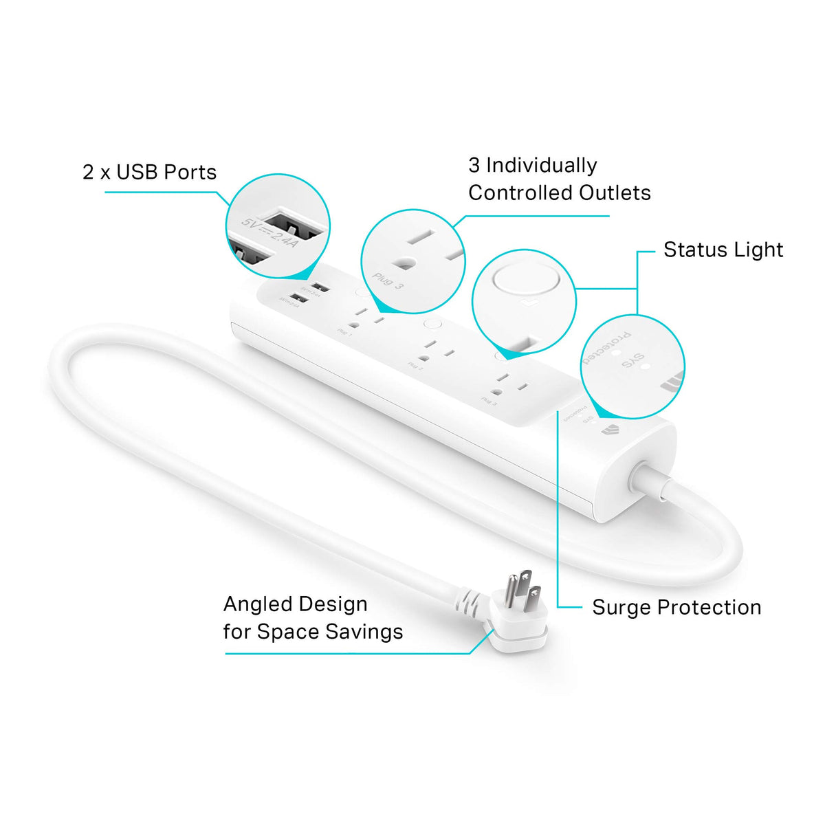 Kasa Smart KP303 closeup of outlets highlighting independent outlet control benefit