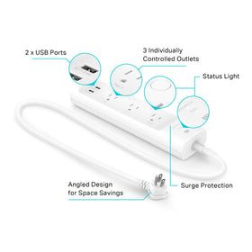 Kasa Smart KP303 closeup of outlets highlighting independent outlet control benefit