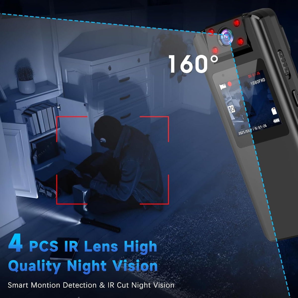 KASHEVI body camera with 9-hour battery for long-day use