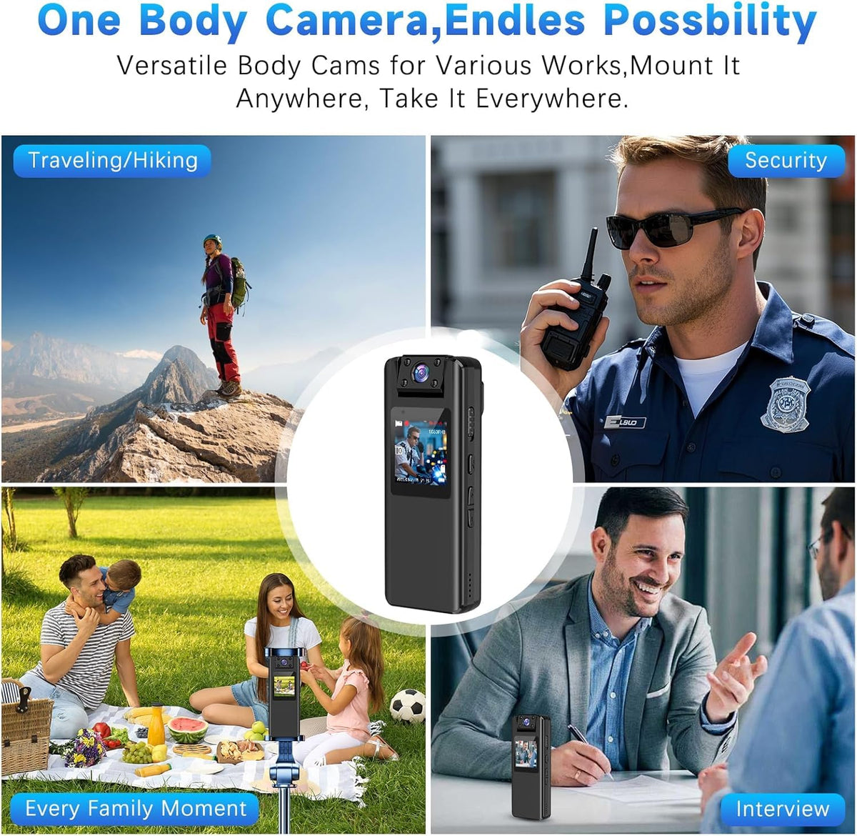 KASHEVI body camera one-key start for quick recording