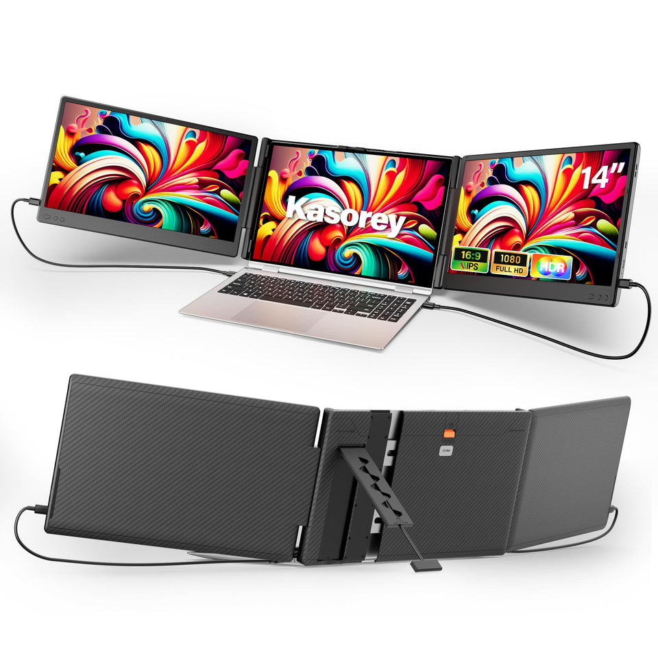 Kasorey new upgraded laptop screen extender enables a triple-display setup for enhanced multitasking.