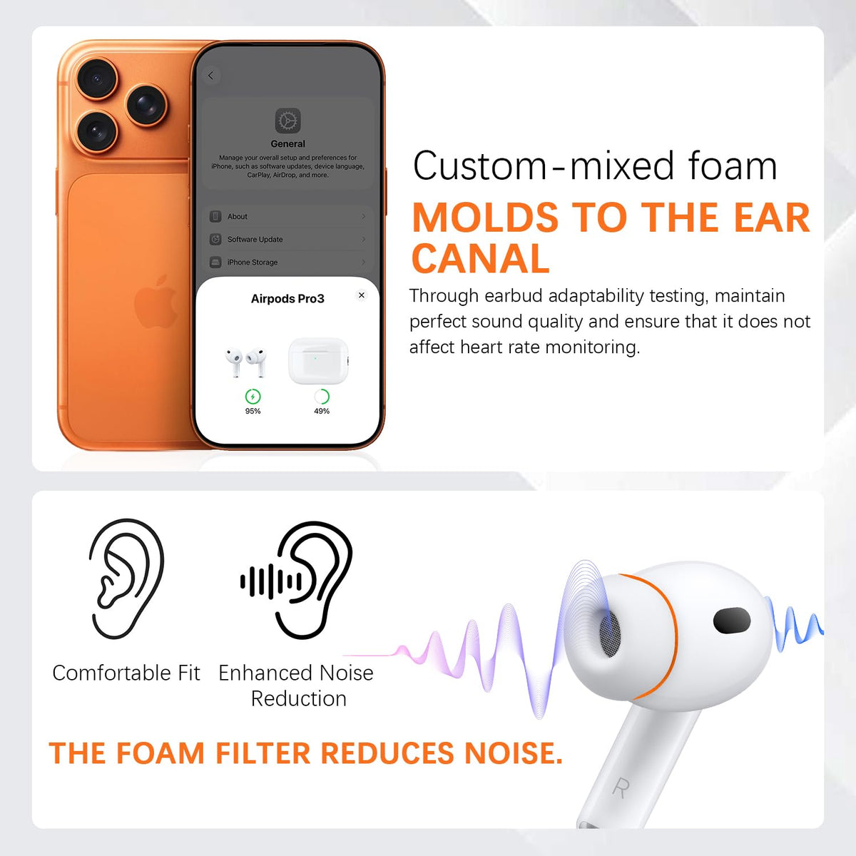 Kasott AirPods Pro 3 tip size medium for balanced sound and seal.