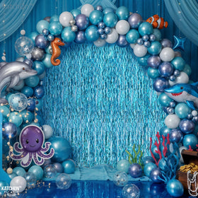 KatchOn blue fringe backdrop for doorways creates photo-worthy moments.