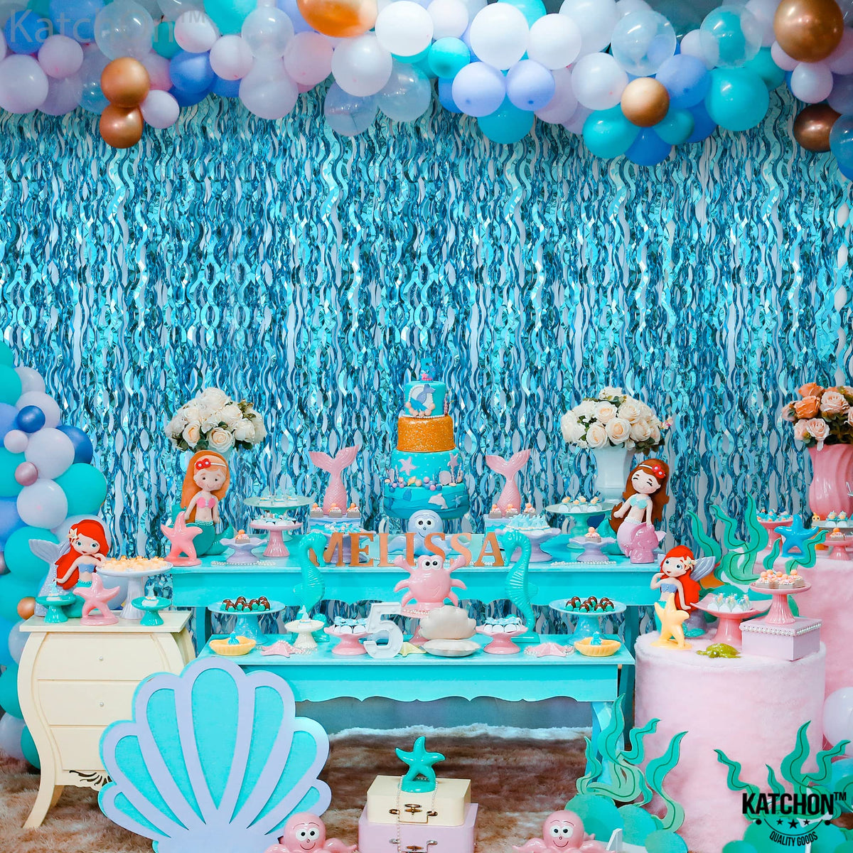 KatchOn durable foil fringe curtain for ocean backdrops on doors or walls.