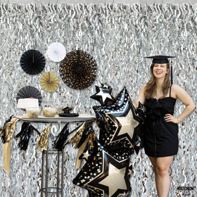 KatchOn XtraLarge wavy silver foil curtain reflecting lights for disco vibe