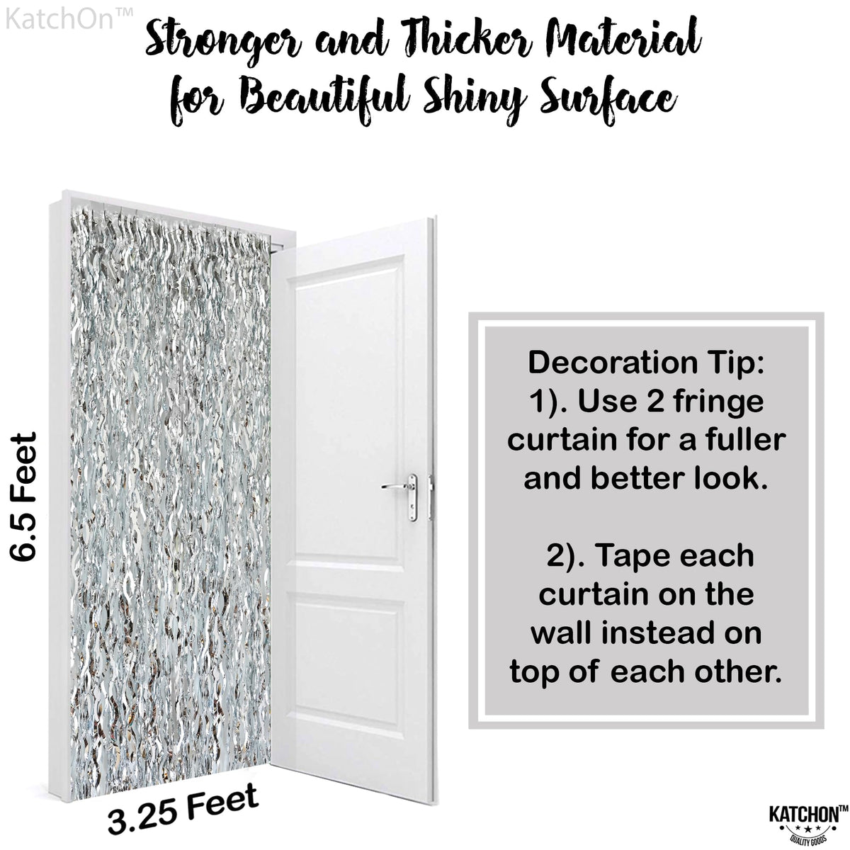 KatchOn XtraLarge wavy silver foil curtain panel 2 shown together for dramatic backdrop