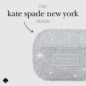 close-up of crystal pave detail on kate spade AirPods Pro case in silver