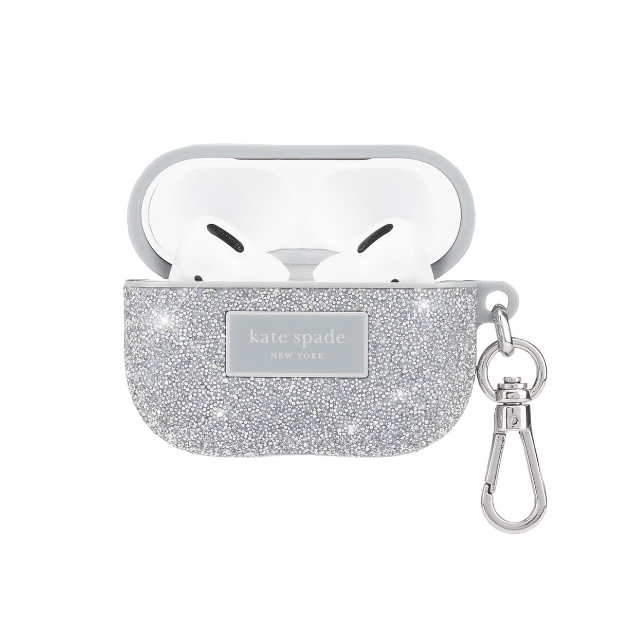 kate spade new york AirPods Pro crystal pave silver case, front view adds chic protection