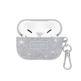 kate spade new york AirPods Pro crystal pave silver case, front view adds chic protection