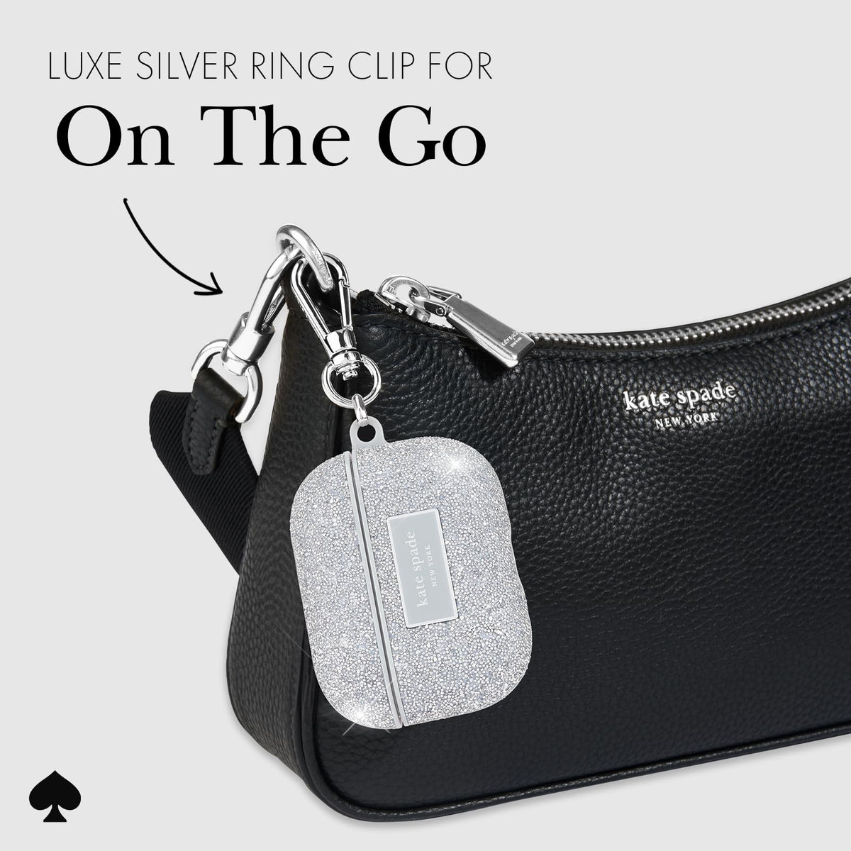 LED charging indicator on the kate spade AirPods Pro crystal pave case